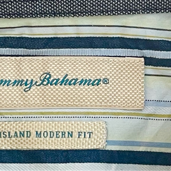 Tommy Bahama Island Modern Fit Aqua Button Down Shirt L/S Stripe Mens Large XL - Picture 7 of 7
